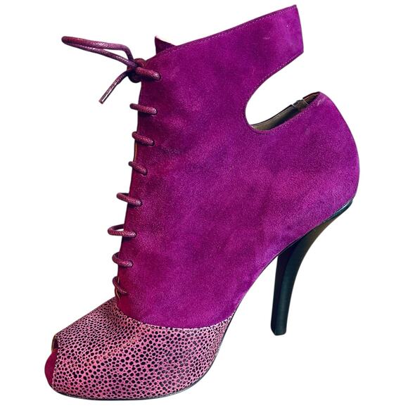 Askalice Peep Toe Lace Up Bootie Fuchsia High Heel Size 9/40 - Picture 1 of 9